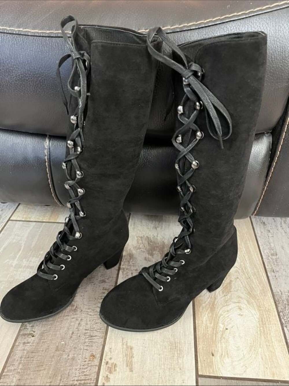 Black Lace-Up Knee-High Women's Boots